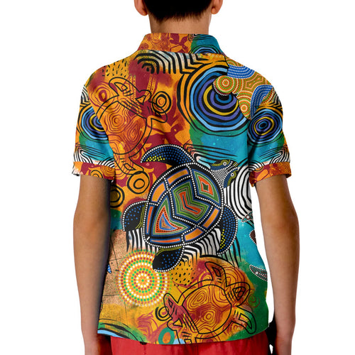 aboriginal-personalised-kid-polo-shirt-turtle-indigenous-art