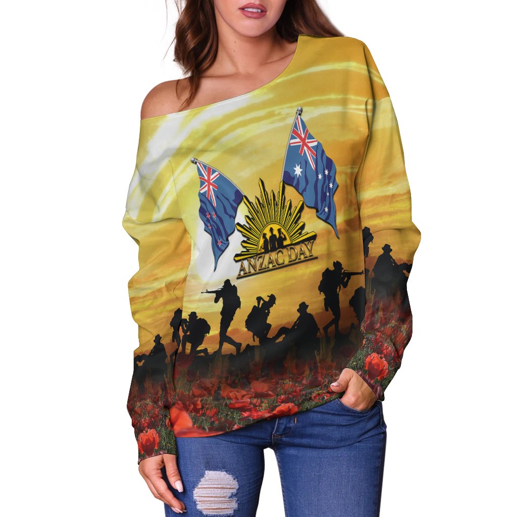 Anzac Women's Off Shoulder Sweater - Australian and New Zealand Army Corps - Vibe Hoodie
