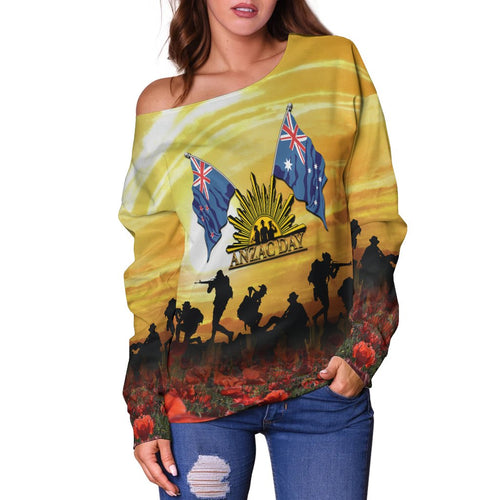 Anzac Women's Off Shoulder Sweater - Australian and New Zealand Army Corps - Vibe Hoodie