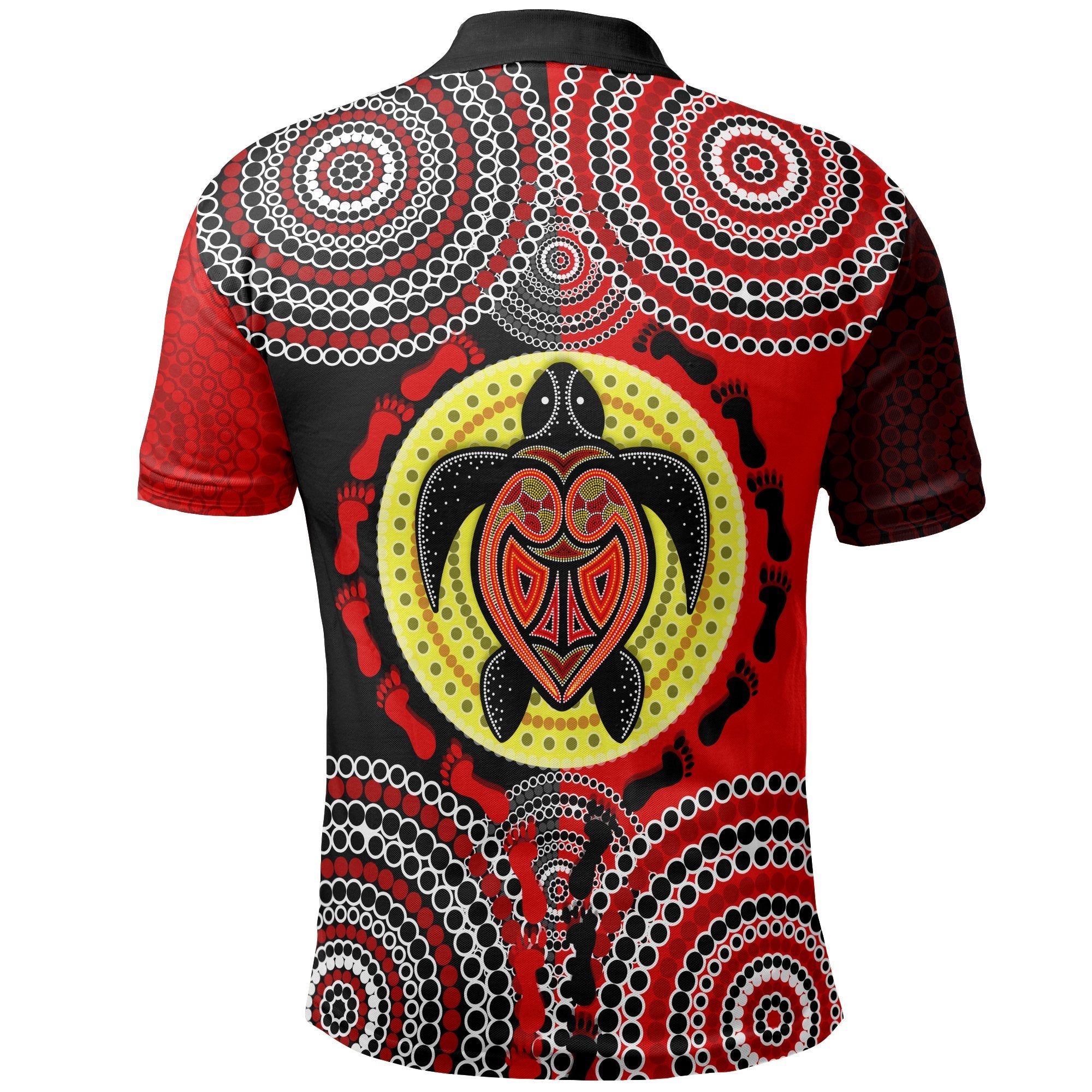 aboriginal-polo-shirt-turtle-footprint-circle-dot-painting