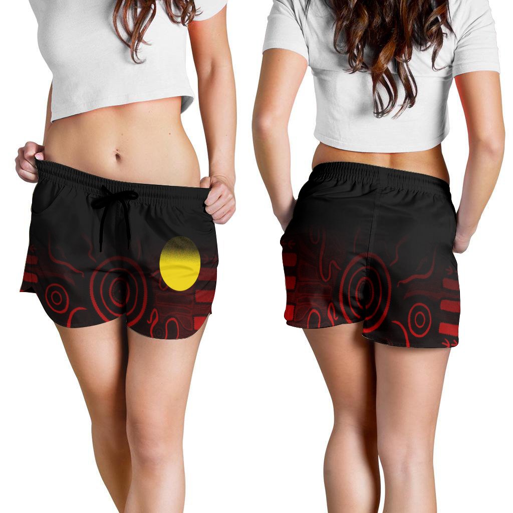 Aboriginal Women's Shorts - Indigenous Flag Grunge Style - Vibe Hoodie