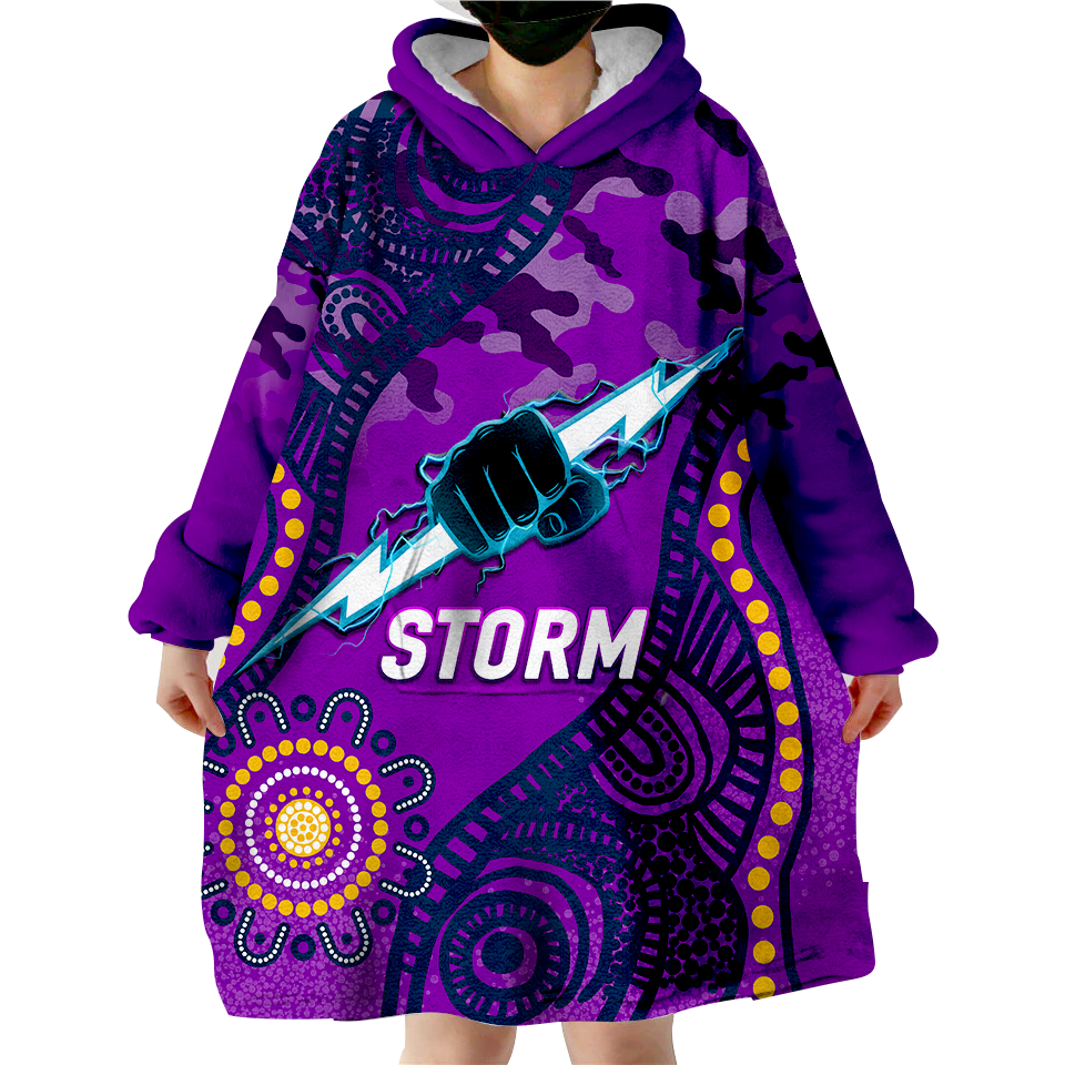 (Custom Personalised ) Storm Rugby ANZAC Day Camouflage Indigenous Art Wearable Blanket Hoodie - LT12