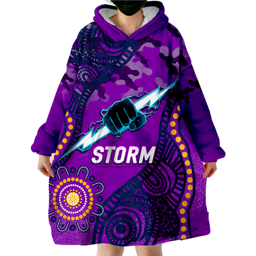 (Custom Personalised ) Storm Rugby ANZAC Day Camouflage Indigenous Art Wearable Blanket Hoodie - LT12
