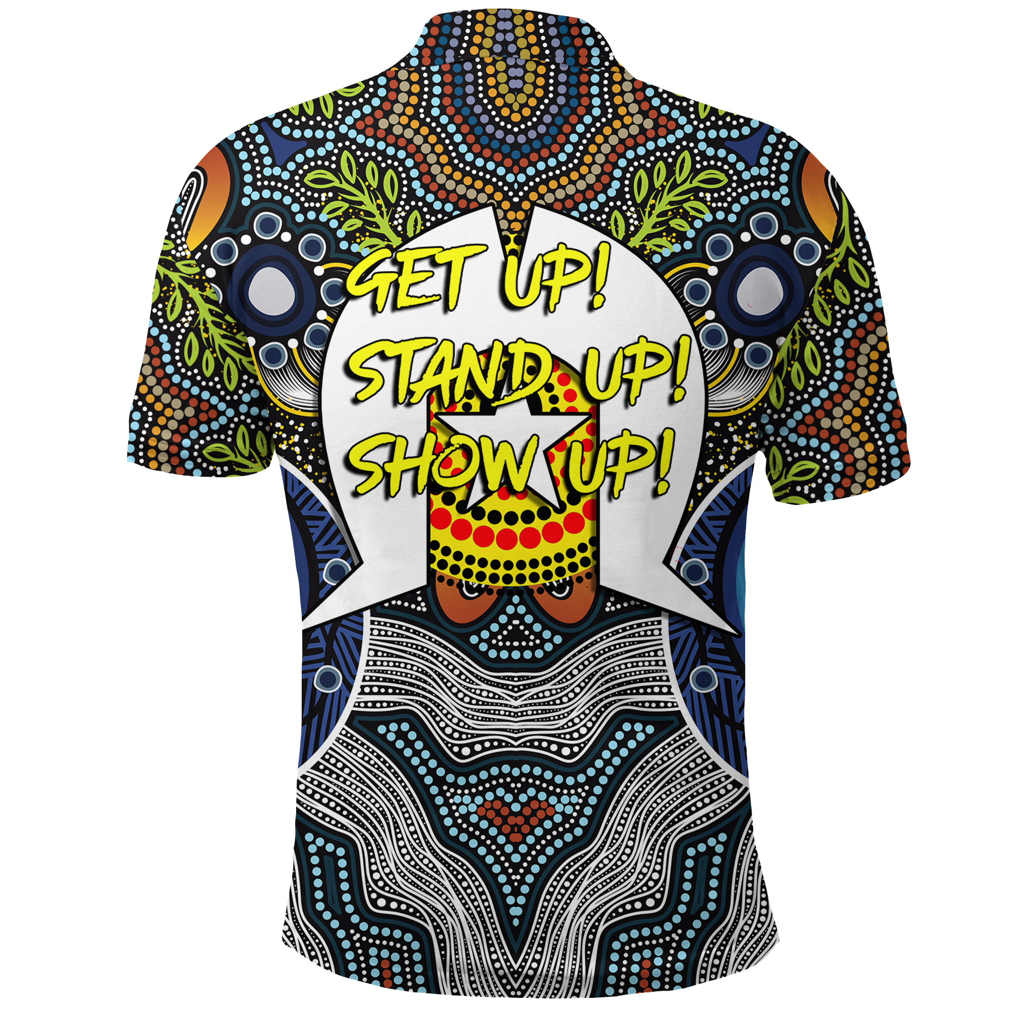 custom-personalised-naidoc-week-2022-get-up-stand-up-show-up-aboriginal-dot-art-polo-shirt