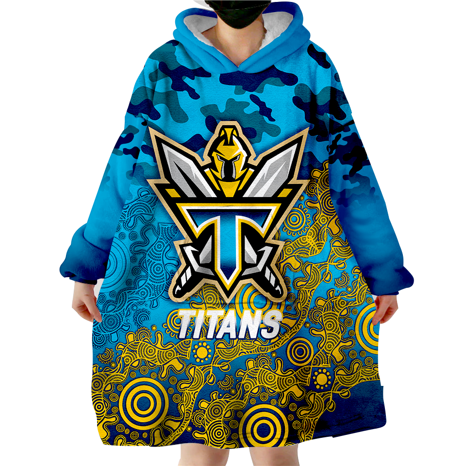 Titans Rugby ANZAC Day Camouflage Indigenous Art Wearable Blanket Hoodie - LT12