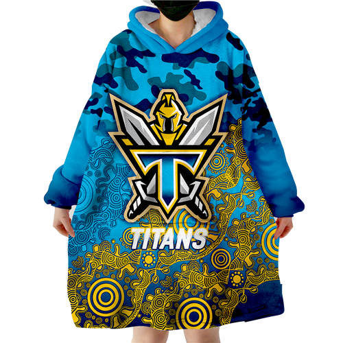 Titans Rugby ANZAC Day Camouflage Indigenous Art Wearable Blanket Hoodie - LT12