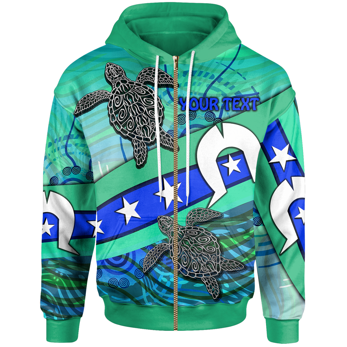 personalised-zip-up-hoodie-torres-strait-flag-and-turtle