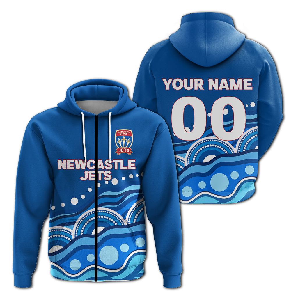 custom-personalised-newcastle-jets-zip-hoodie-indigenous-dot-painting-art