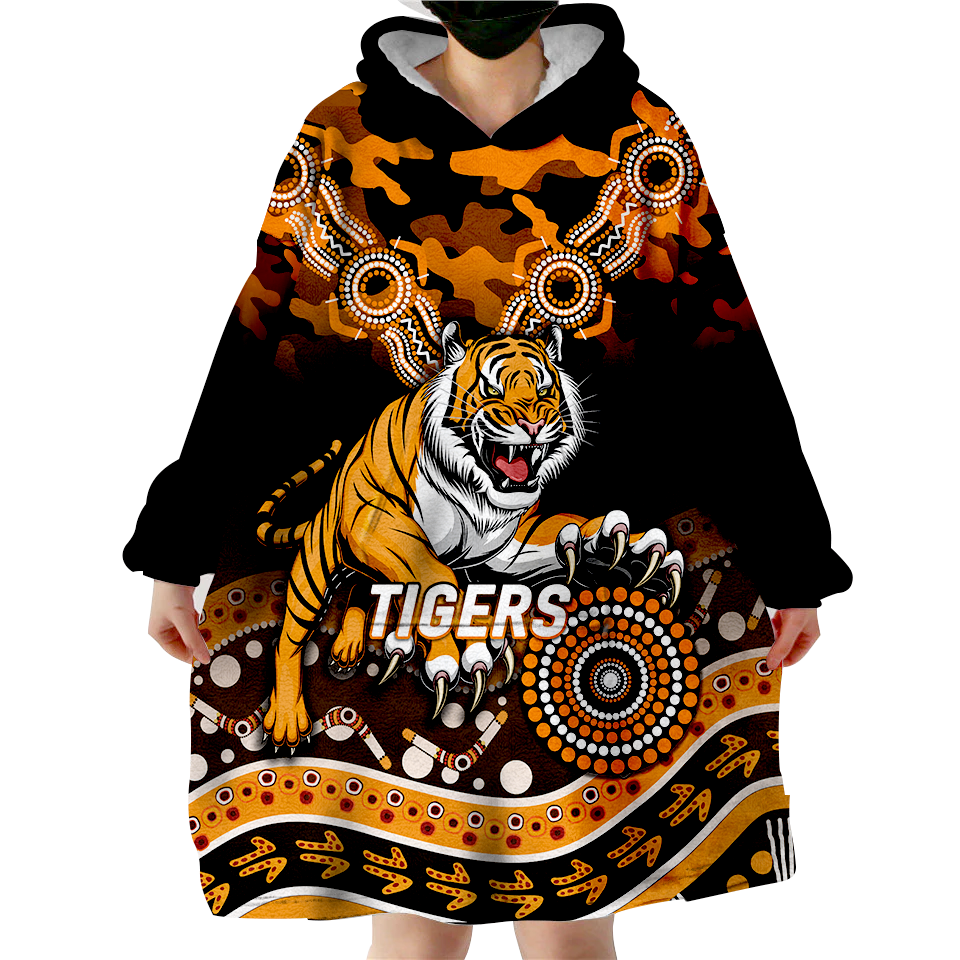 Tigers Rugby ANZAC Day Camouflage Indigenous Art Wearable Blanket Hoodie - LT12