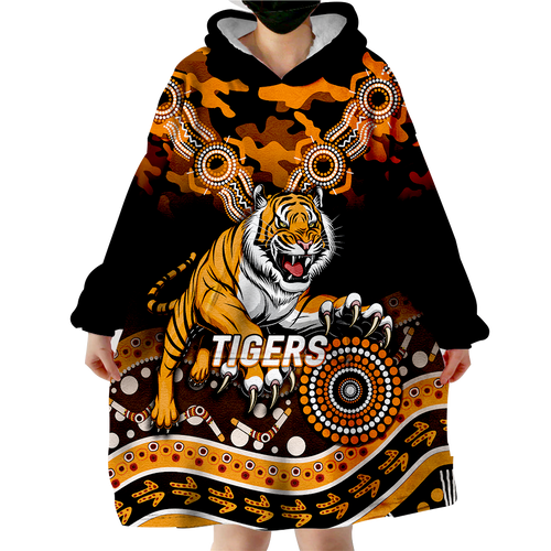 Tigers Rugby ANZAC Day Camouflage Indigenous Art Wearable Blanket Hoodie - LT12