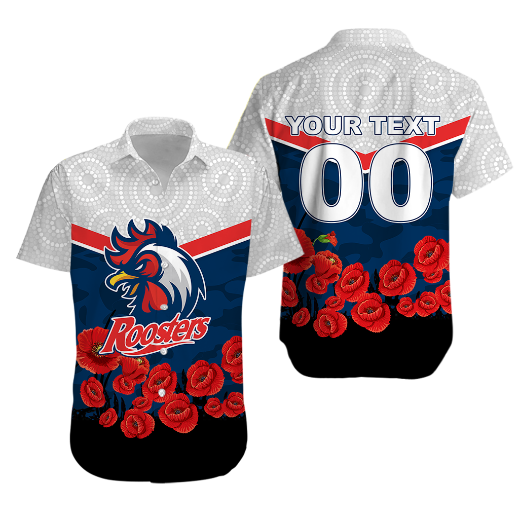 (Custom Personalised) Roosters Anzac Day Hawaiian Shirt - Indigenous Art