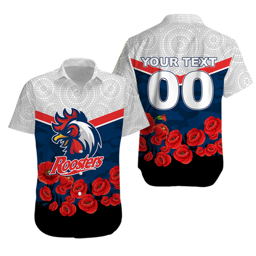 (Custom Personalised) Roosters Anzac Day Hawaiian Shirt - Indigenous Art