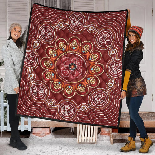aboriginal-premium-quilt-aboriginal-dot-art-painting-with-red-poppy-flower