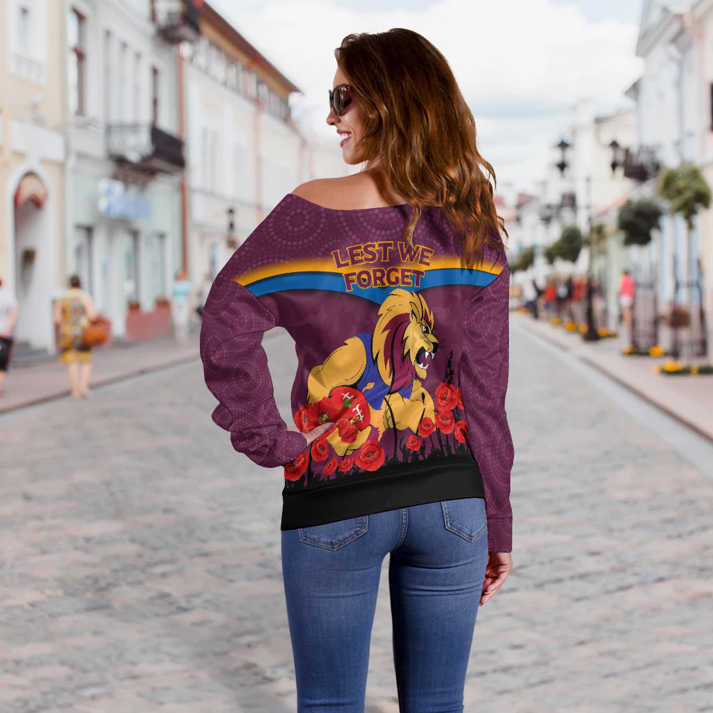 Brisbane Lions Anzac Day Women Off Shoulder Sweater - Indigenous Art