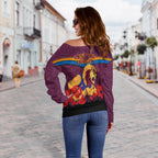 Brisbane Lions Anzac Day Women Off Shoulder Sweater - Indigenous Art