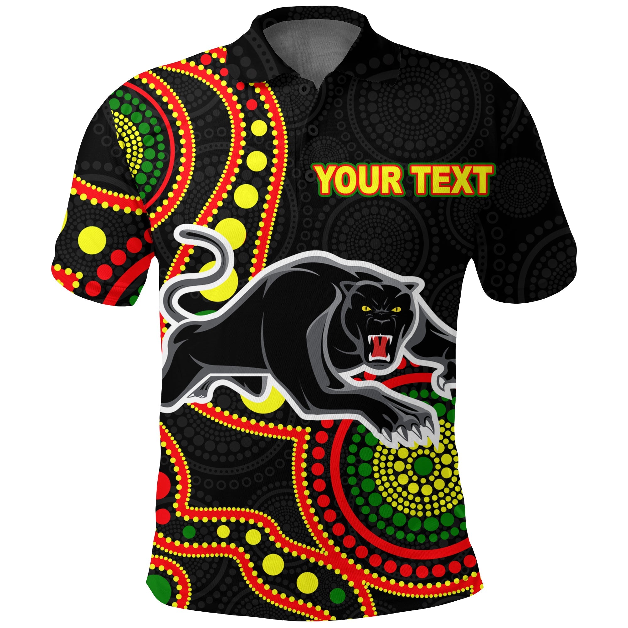 custom-personalised-panthers-polo-shirt-aboriginal-dot-painting