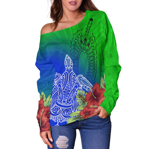 Torres Strait Islanders Off Shoulder Sweater - Ocean Hibiscus - Vibe Hoodie