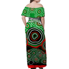 Rabbitohs Rugby Aboriginal Art Women Off Shoulder Long Dress - LT12
