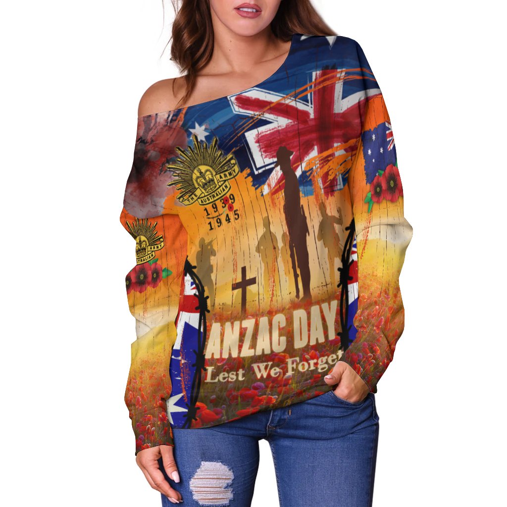 Australia Anzac Day 2021 Women's Off Shoulder Sweater - Anzac Day Commemoration 1939 - 1945 - Vibe Hoodie