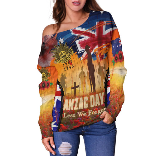 Australia Anzac Day 2021 Women's Off Shoulder Sweater - Anzac Day Commemoration 1939 - 1945 - Vibe Hoodie