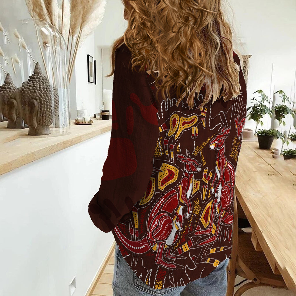 Aboriginal Kangaroo family with Hand Art Women Casual Shirt - LT12
