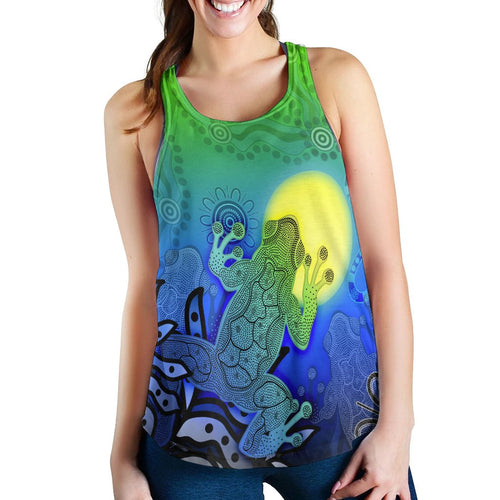 Aboriginal Women's Racerback Tank - Indigenous Frog (Blue) - Vibe Hoodie