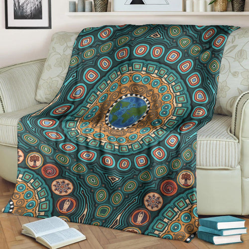 premium-blanket-aboriginal-green-dot-painting-with-earth