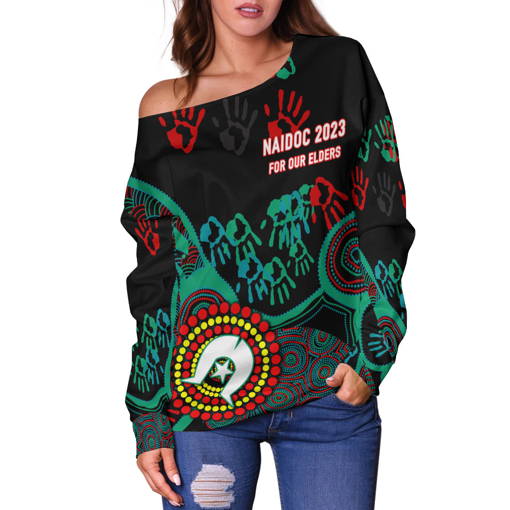 NAIDOC Week 2023 Aboriginal Art For Our Elders Women Off Shoulder Sweater - LT12