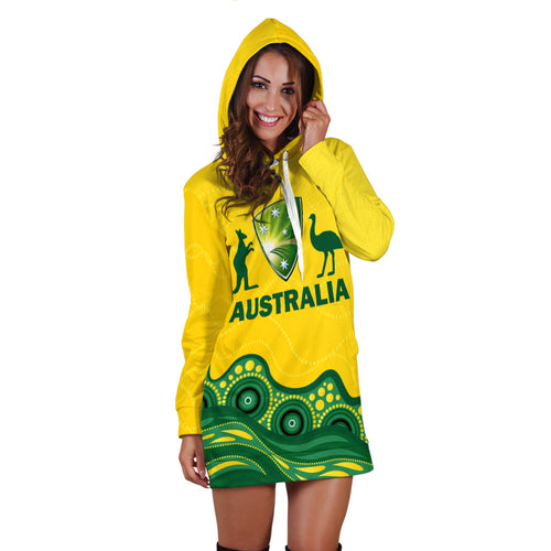 (Custom Personalised) Australia Cricket Aboriginal Pattern Hoodie Dress - LT2