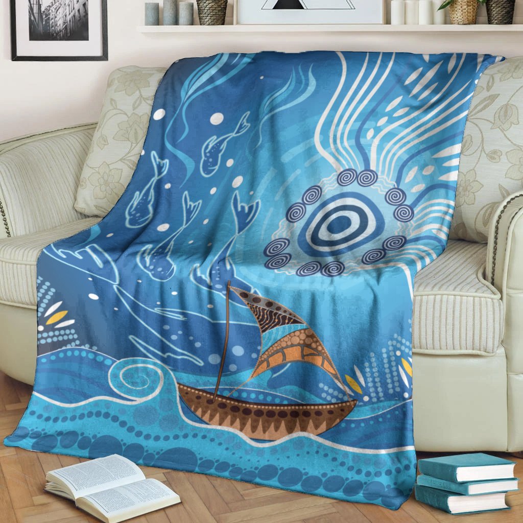 premium-blanket-aboriginal-view-sea-with-fish-and-boat
