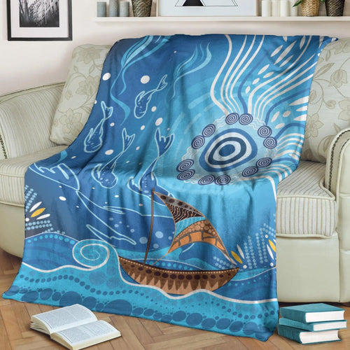 premium-blanket-aboriginal-view-sea-with-fish-and-boat