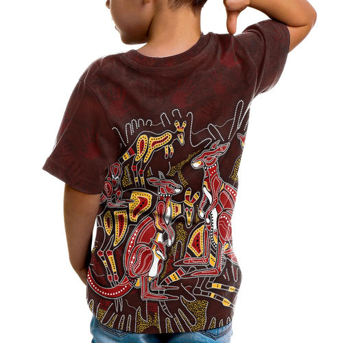 kid-aboriginal-custom-t-shirt-kangaroo-family-with-hand-art