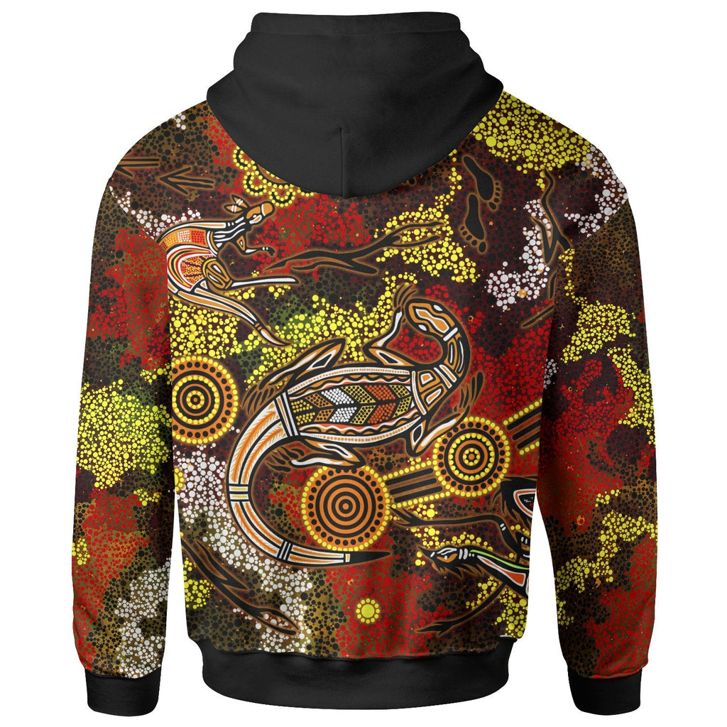 [Custom] Aboriginal Hoodie , Kangaroo and Lizard Dot Painting Art