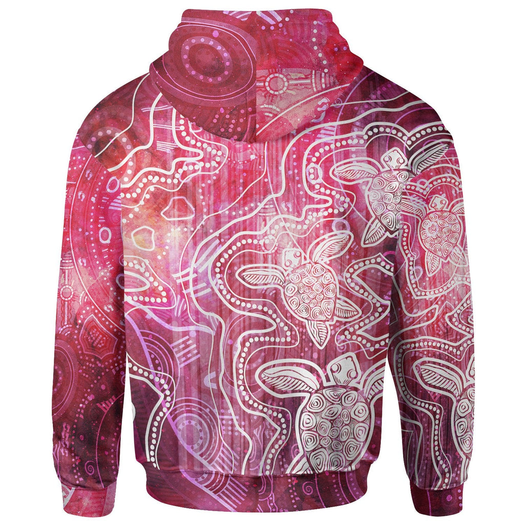 aboriginal-hoodie-zip-up-sea-turtle-with-indigenous-patterns-pink