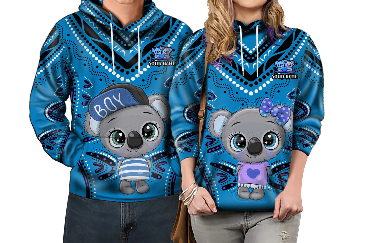 (Custom Personalised) Australia Valentine Cute Koala Couple Hoodie Aboriginal Valentine Blue LT13