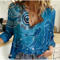 Australia Indigenous Women Casual Shirt Blue Sea RLT14