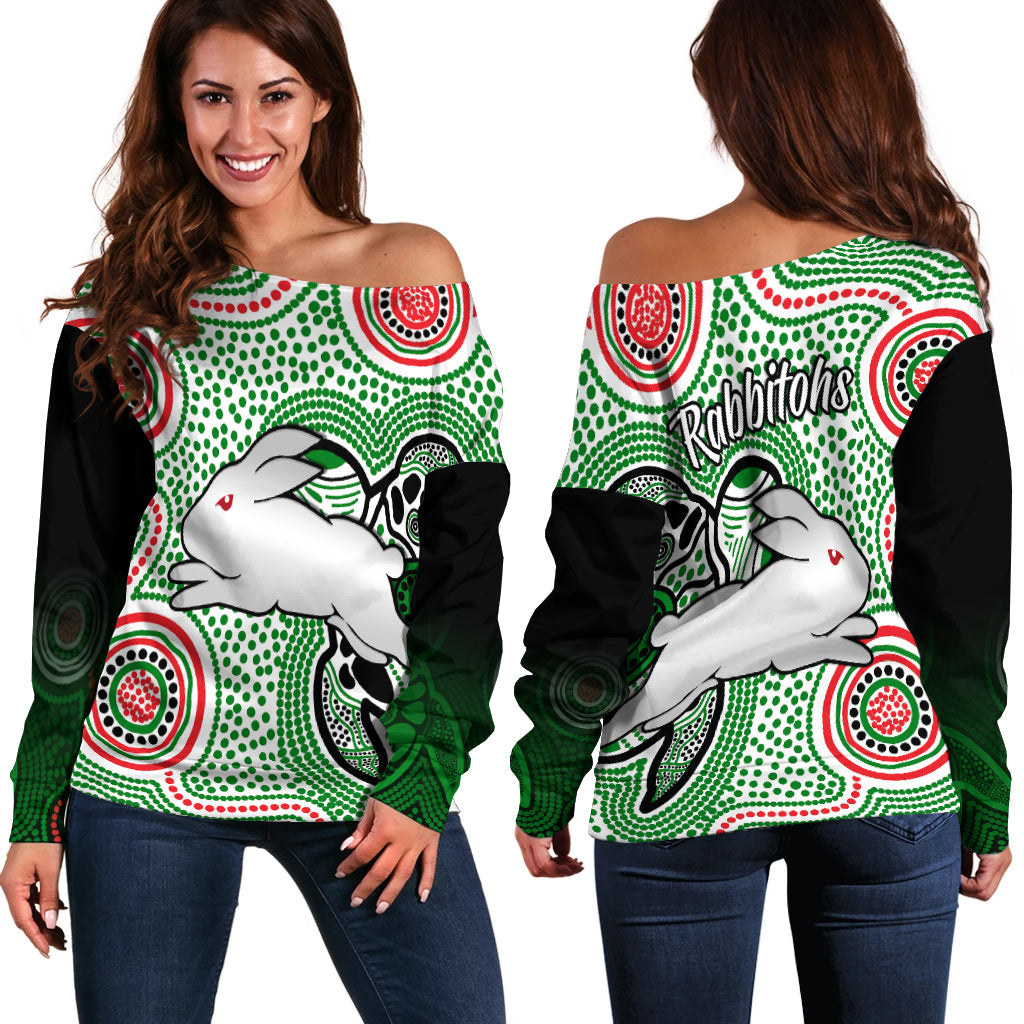 Rabbitohs Indigenous Off Shoulder Sweater Simple White - Vibe Hoodie