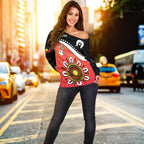 NAIDOC Week 2022 Women Off Shoulder Sweater Torres Strait Islander Version Red Aboriginal The Dhari LT13