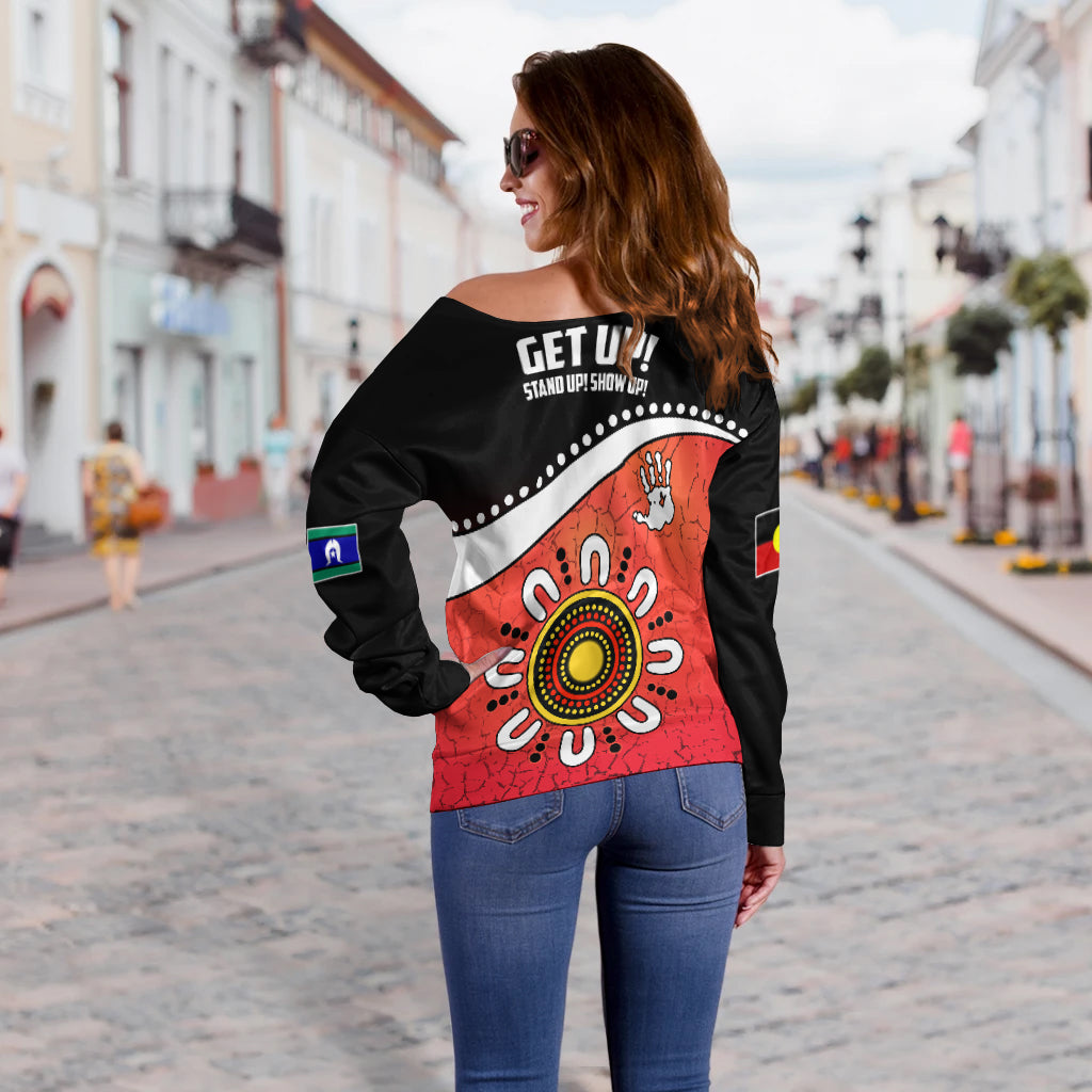 NAIDOC Week 2022 Women Off Shoulder Sweater Torres Strait Islander Version Red Aboriginal The Dhari LT13