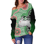 Rabbitohs Indigenous Off Shoulder Sweater Simple White - Vibe Hoodie