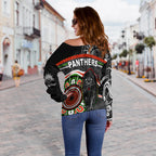 Panthers Anzac Day Women Off Shoulder Sweater Aboriginal Lest We Forget Ver.01 LT13