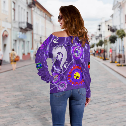 Storm Indigenous Off Shoulder Sweater Strait Islanders LT13 - Vibe Hoodie