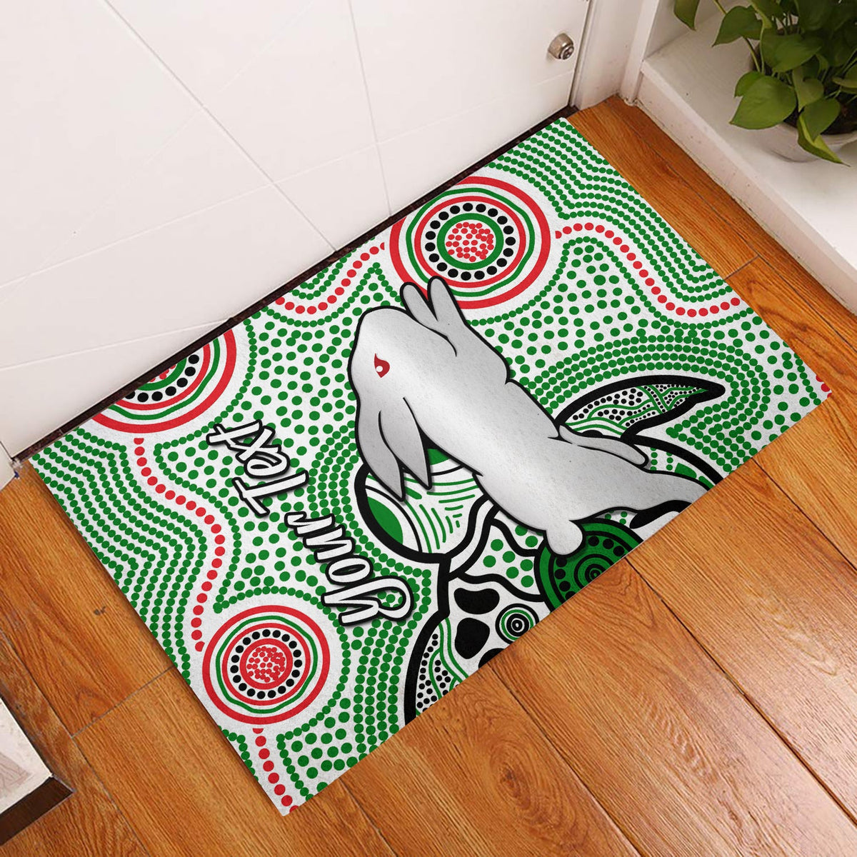 custom-personalised-rabbitohs-indigenous-door-mat-simple-white