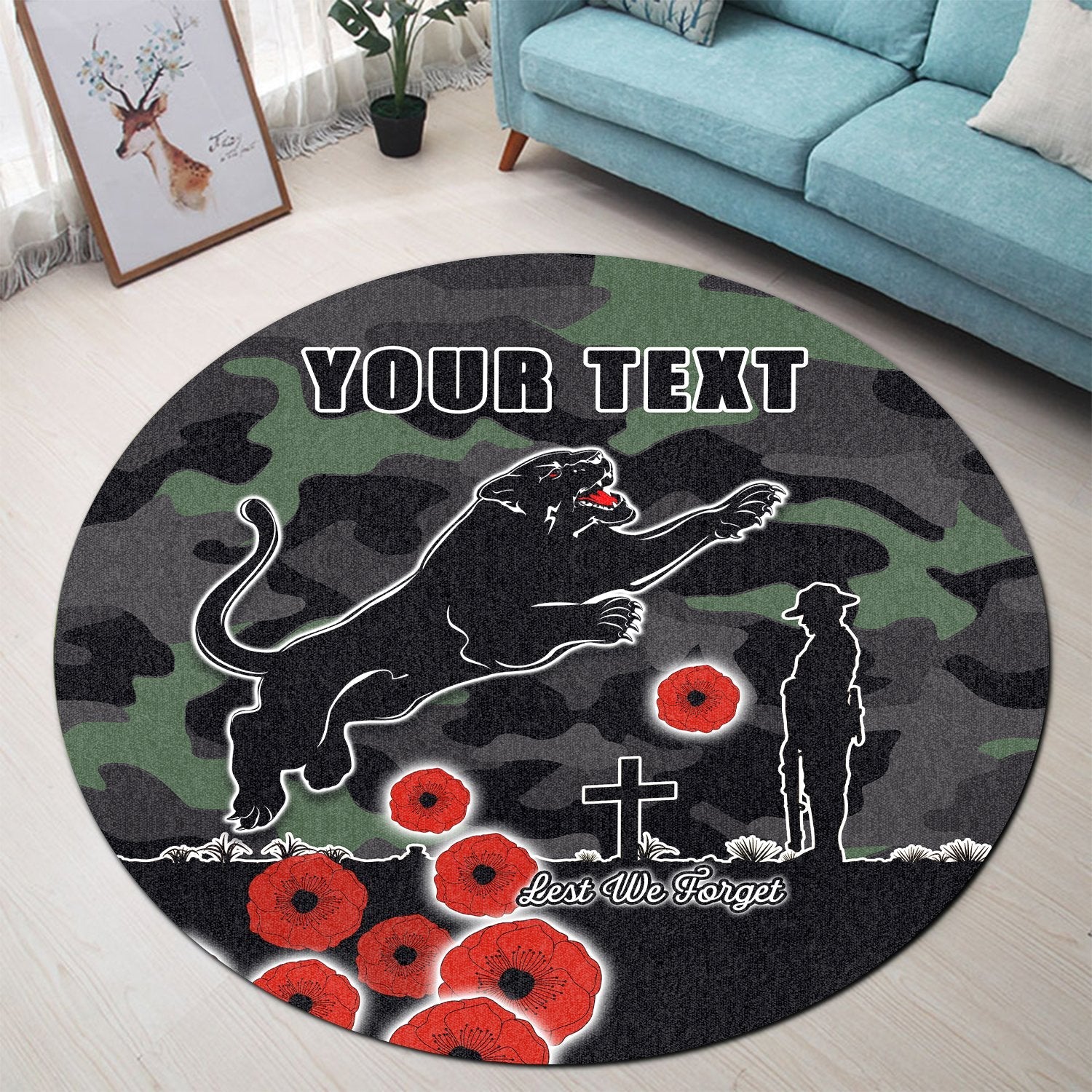 custom-personalised-panthers-anzac-day-round-carpet-simple-poppy