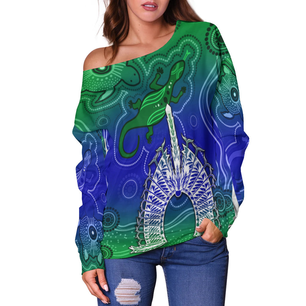 custom-personalised-torres-strait-islands-off-shoulder-sweater-aboriginal-art-lizard-symbol-peace