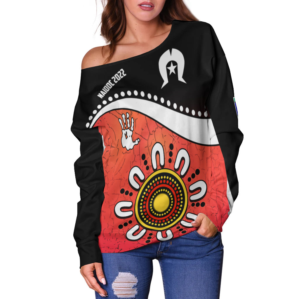 NAIDOC Week 2022 Women Off Shoulder Sweater Torres Strait Islander Version Red Aboriginal The Dhari LT13
