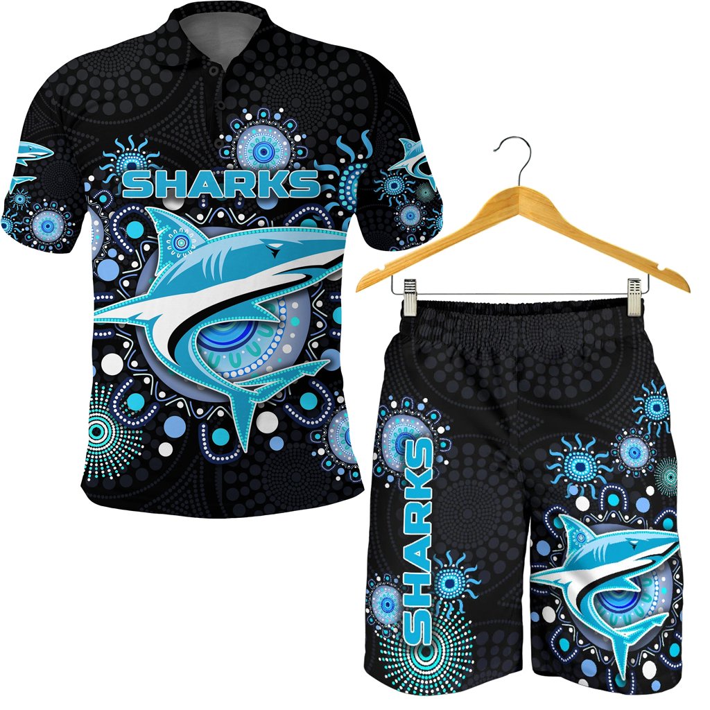 combo-polo-shirt-and-men-short-cronulla-sharks-indigenous