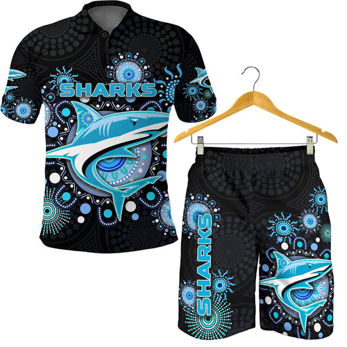 combo-polo-shirt-and-men-short-cronulla-sharks-indigenous