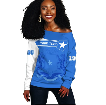 (Custom Text) Vibe Hoodie Africa Women's Off Shoulder Sweater - Somalia - AF01