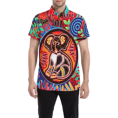 aboriginal-short-sleeve-shirt-aboriginal-koala-brown-dot-painting-art